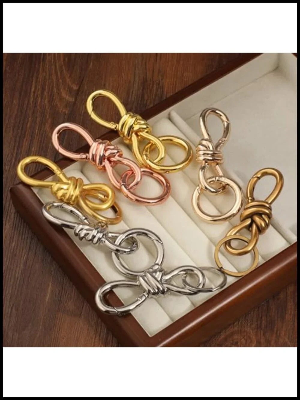 Gold Twist Knot Bag Charm D-Ring Keychain Heavy Duty Spring Snap Hook